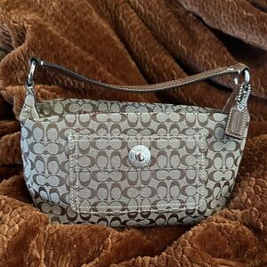 Coach Tan and Brown Signature Shoulder Mini Bag